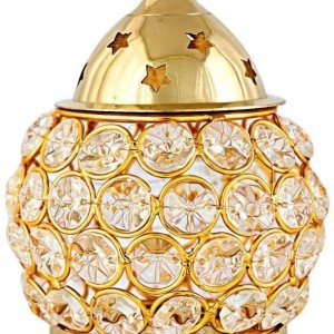 Buyerwell Decorative Crystal Brass Oval Akhand Deep (Height 17cm || 6.5 inch)